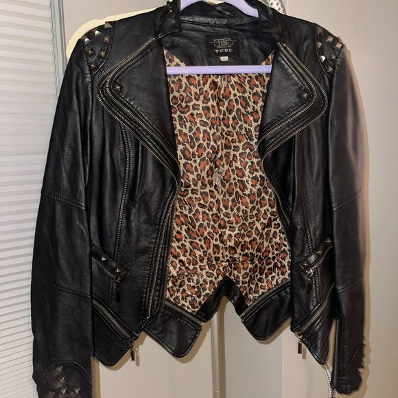 Faux Leather Biker Jacket, Adjustable Length, Fits like Medium - Picture 1 of 8